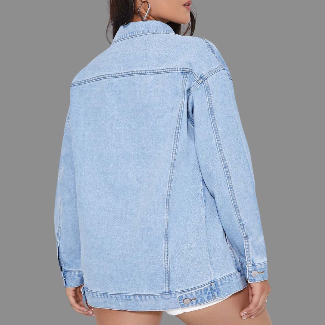 Ljusblå Oversized Jeansjacka i Klassisk Modell