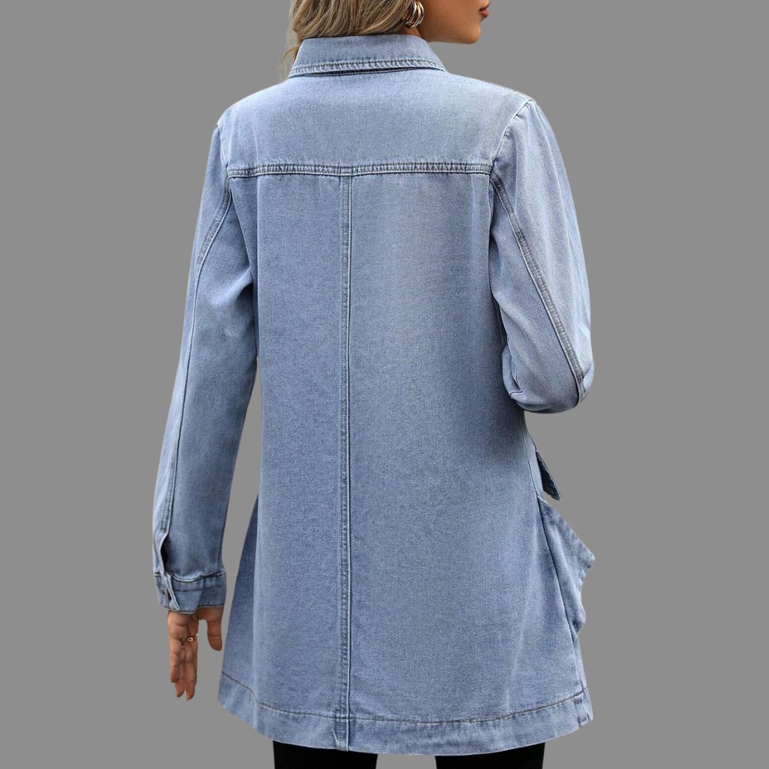 Lång Denimskjortjacka med Fickdetaljer