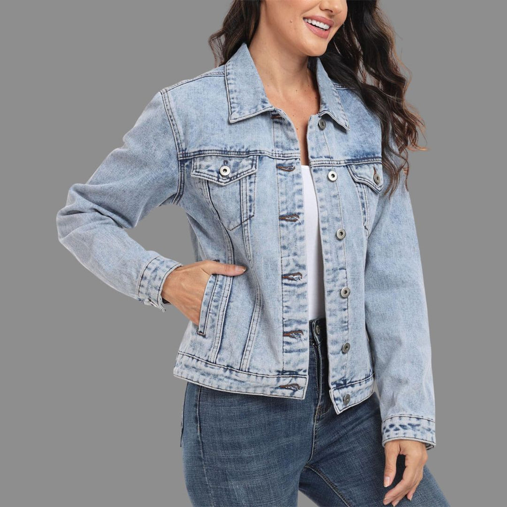 Klassisk Slim-Fit Jeansjacka i Ljus Acid Wash