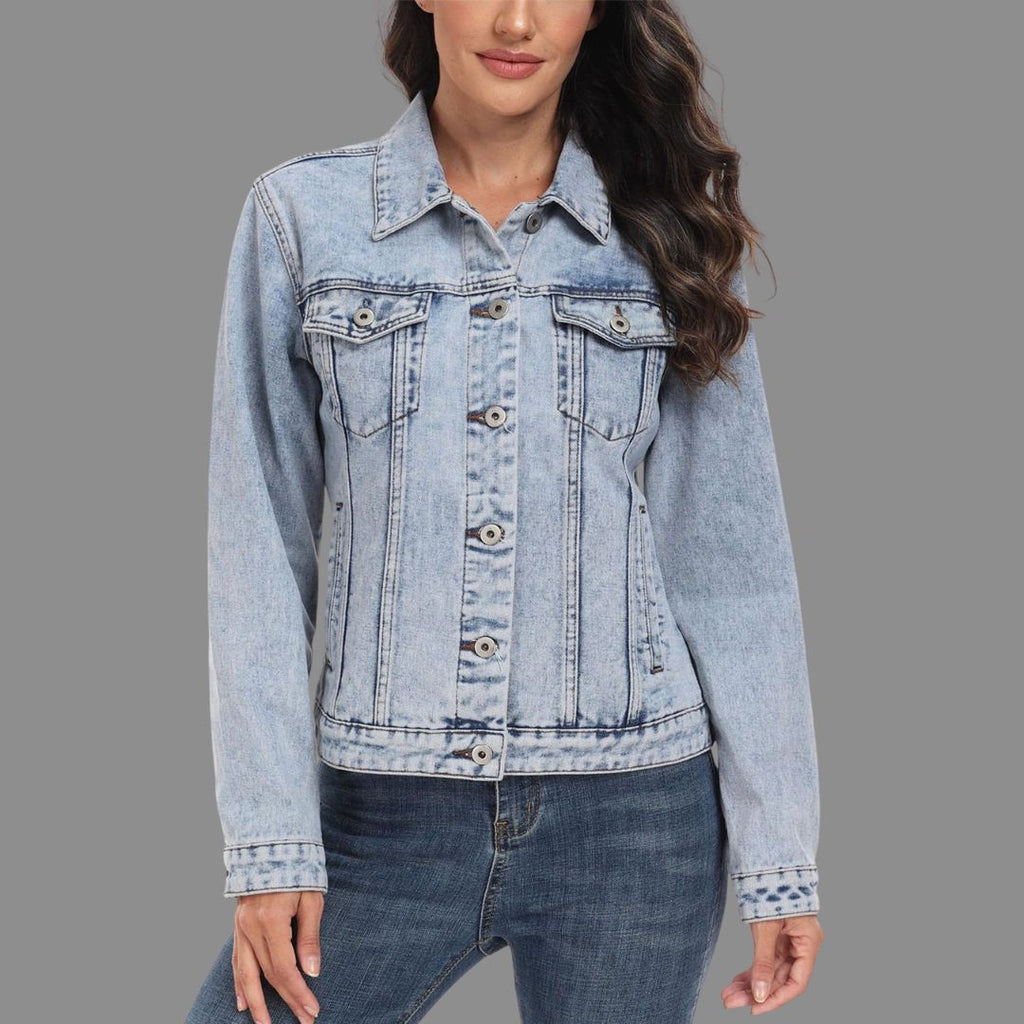 Klassisk Slim-Fit Jeansjacka i Ljus Acid Wash