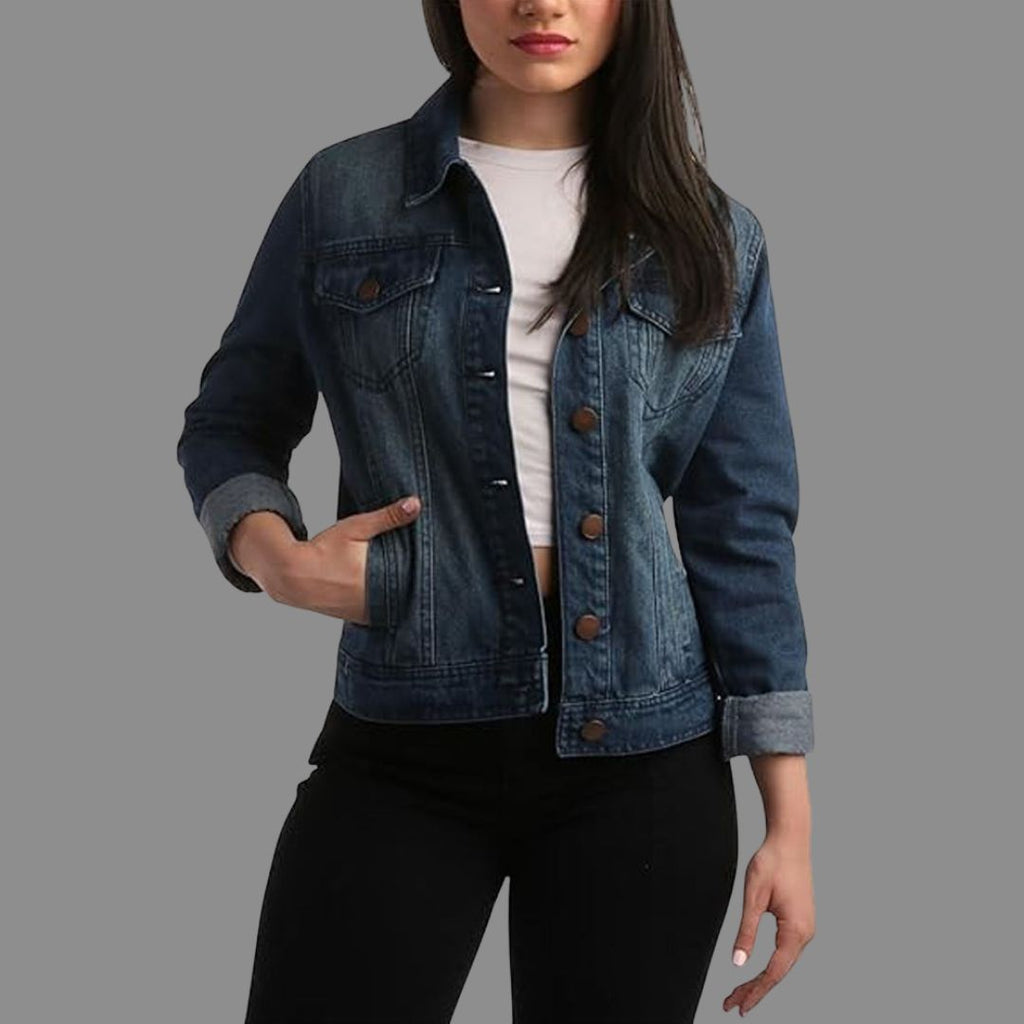 Mörkblå Denimjacka i Stilren Modell