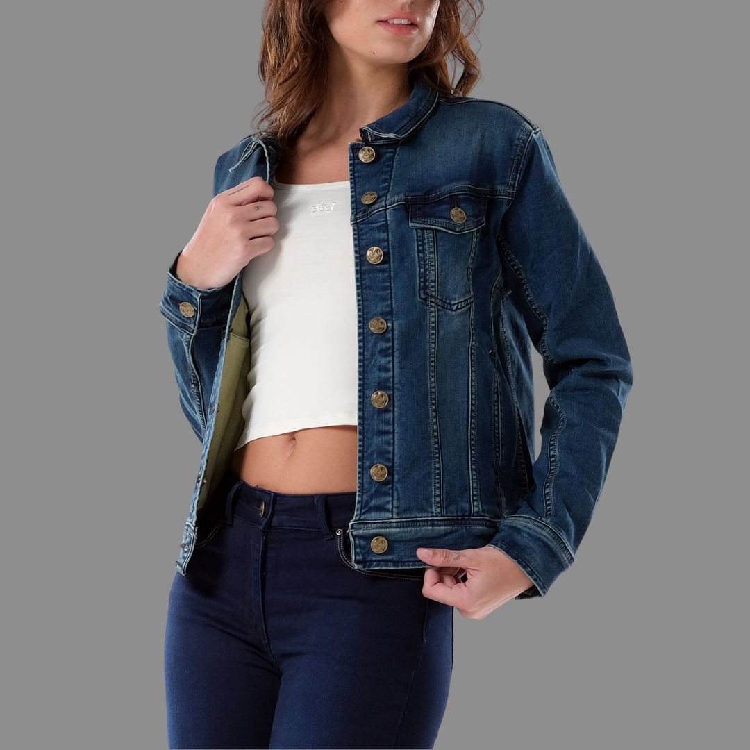 Mörkblå Denimjacka i Stilren Modell