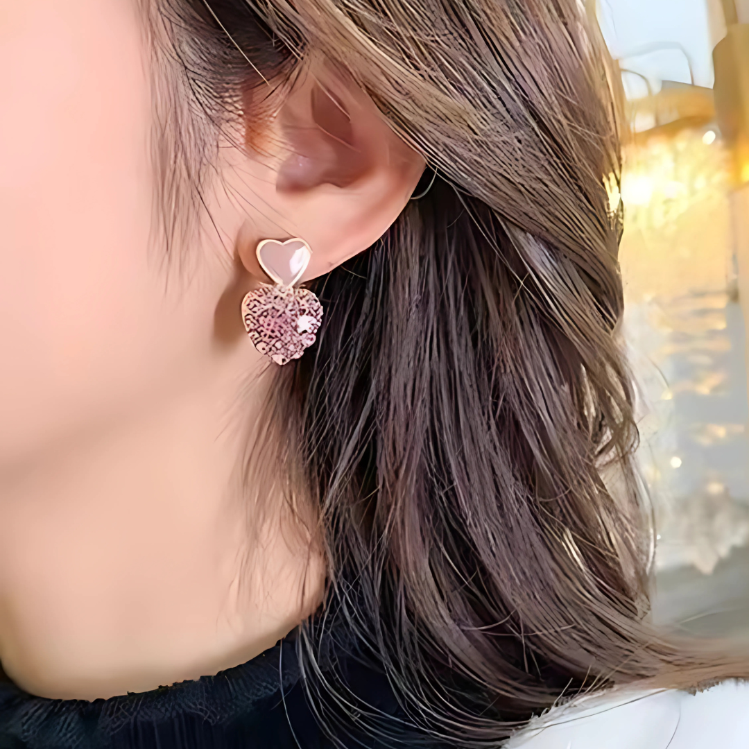 Rosa kristallhjärta örhängen