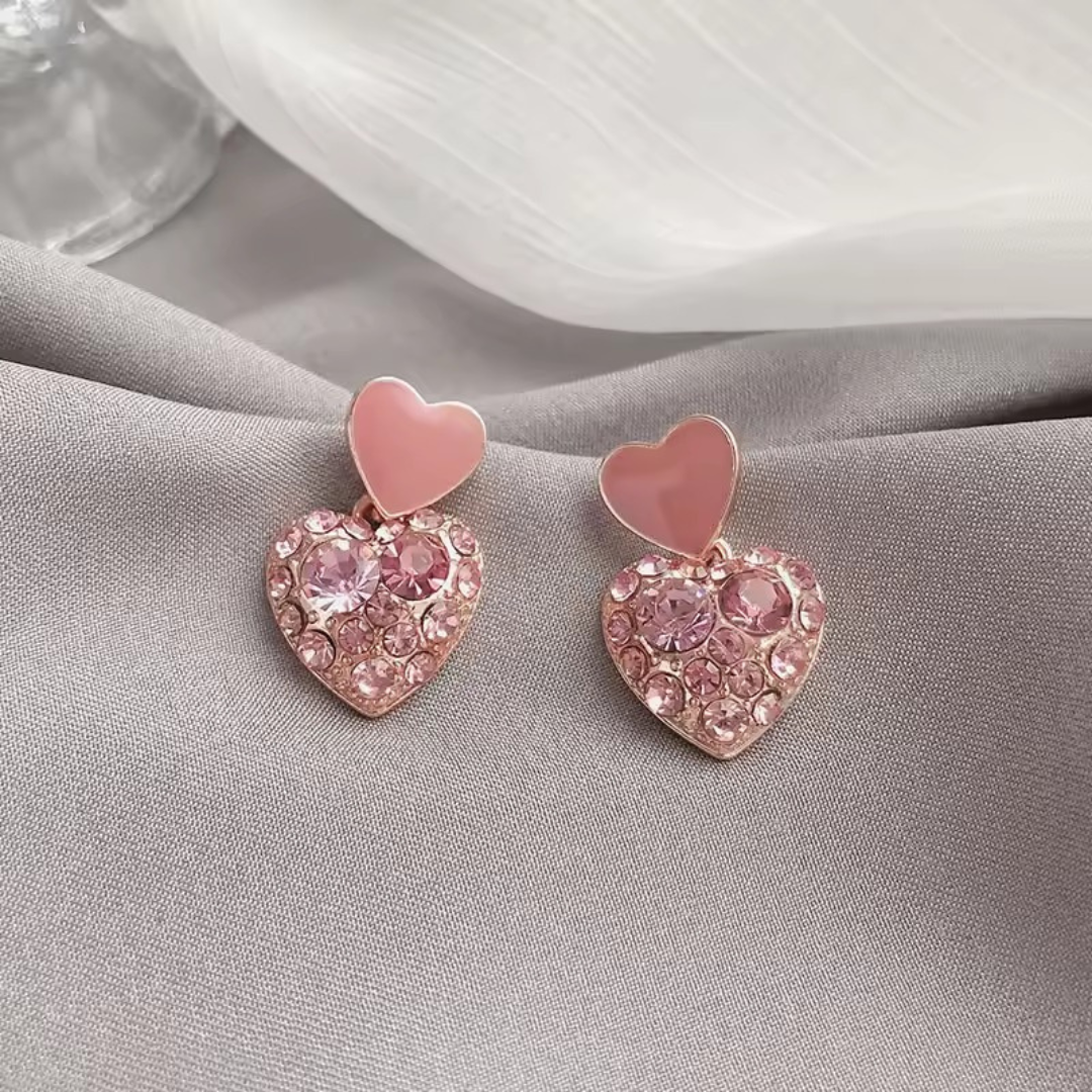 Rosa kristallhjärta örhängen